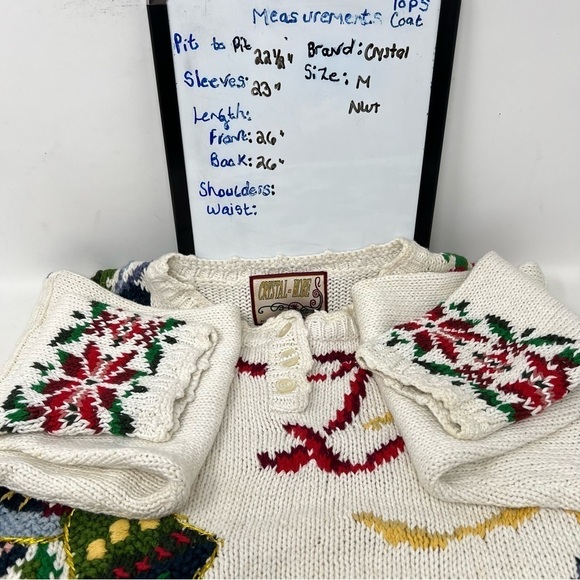 Crystal Kobe Retro Christmas Hand Knit Sweater Size M NWT Poinsettia Chunky - Picture 7 of 14